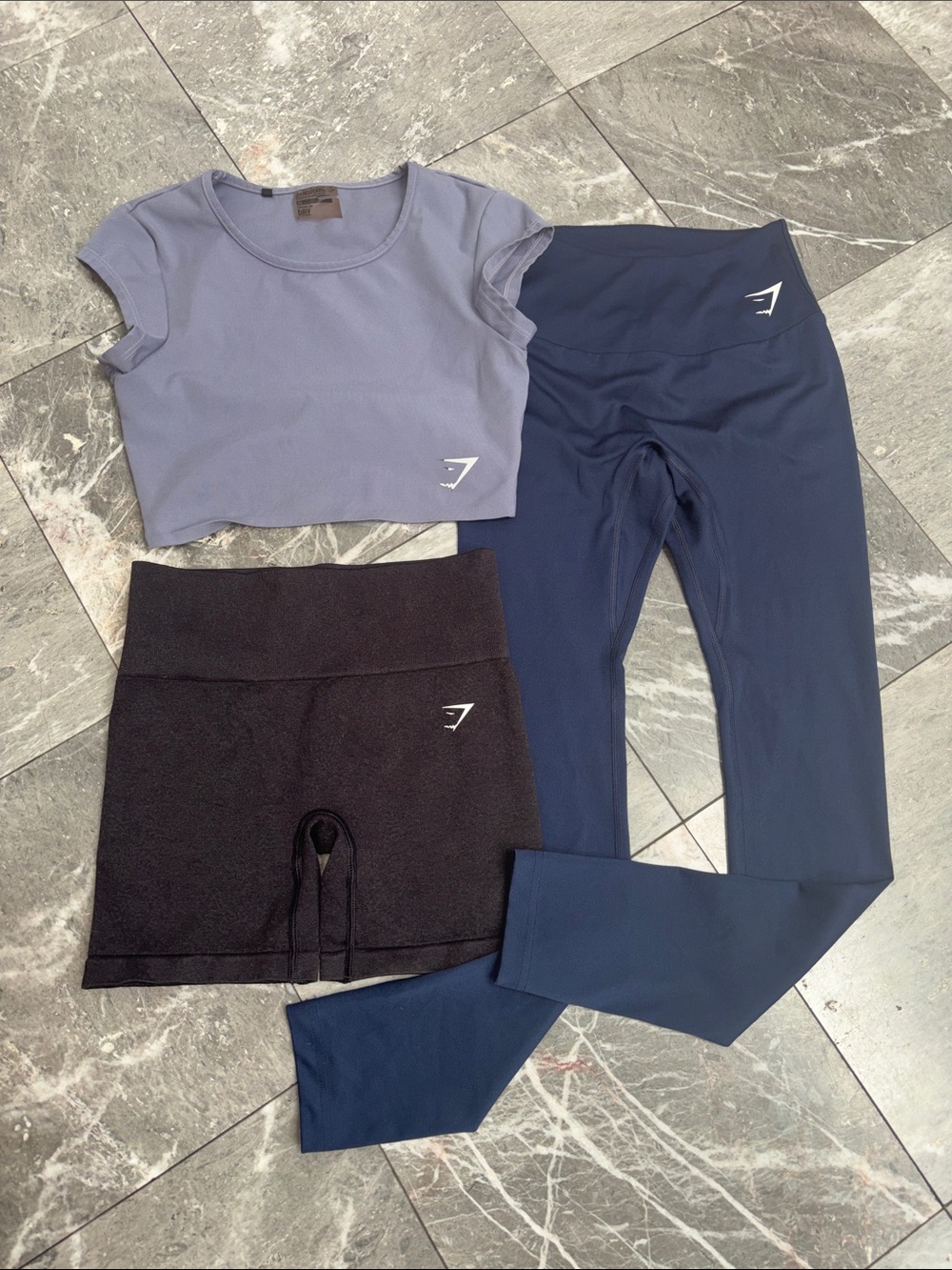 Gymshark 3 Piece Workout Set Leggings Shorts Crop Top XS/S